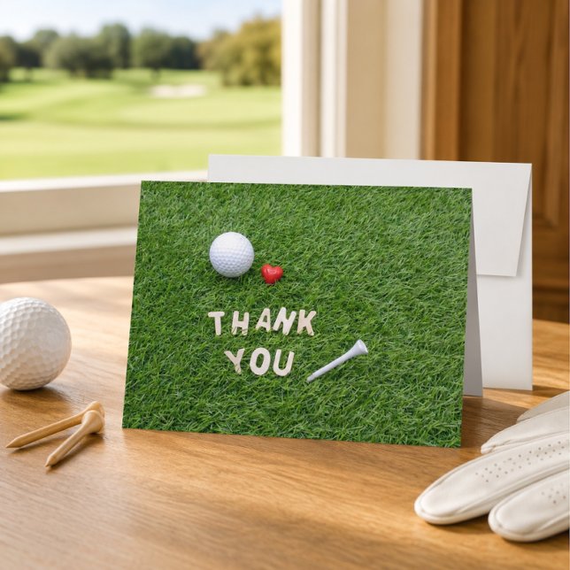 Cartão de agradecimento de golfe com bola e tee de (Criador carregado)
