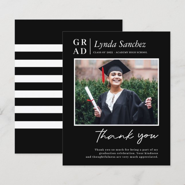 Cartão de Agradecimento de Graduação com Foto em L (Frente/Verso)