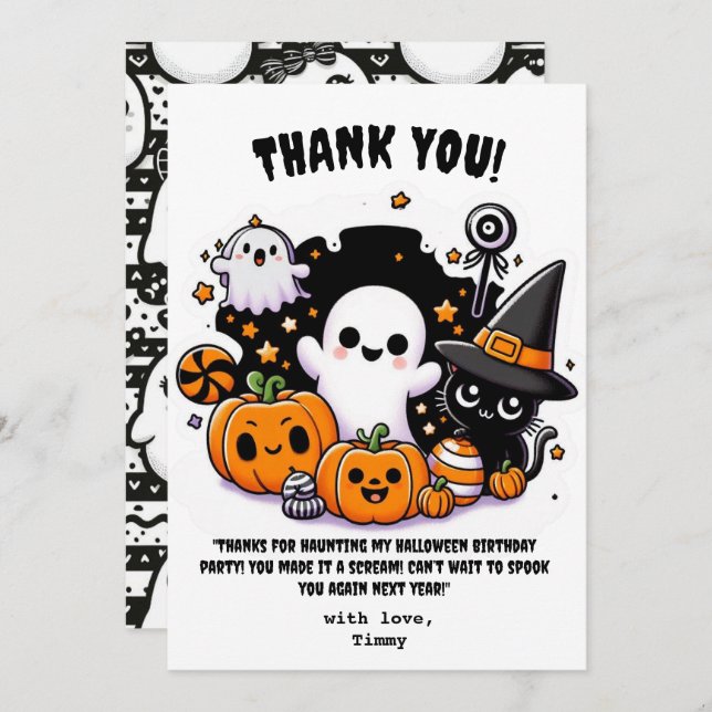 Cartão de agradecimento de Halloween Cute Boo para (Frente/Verso)