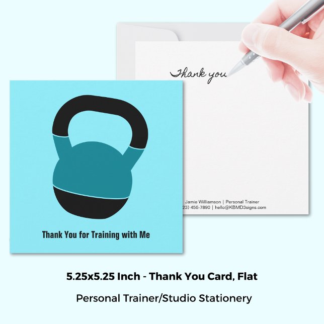 Cartão de Agradecimento de Kettlebell Mínimo Azul  (Minimal Kettlebell Electric-Blue Thank You Card, 5.25x5.25 Inch)