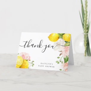 Cartão de agradecimento de limão com flores cor-de