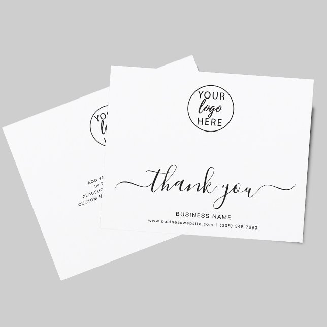 Cartão de Agradecimento de Logotipo Comercial com  (Elegant Script Business Logo Thank You Card)