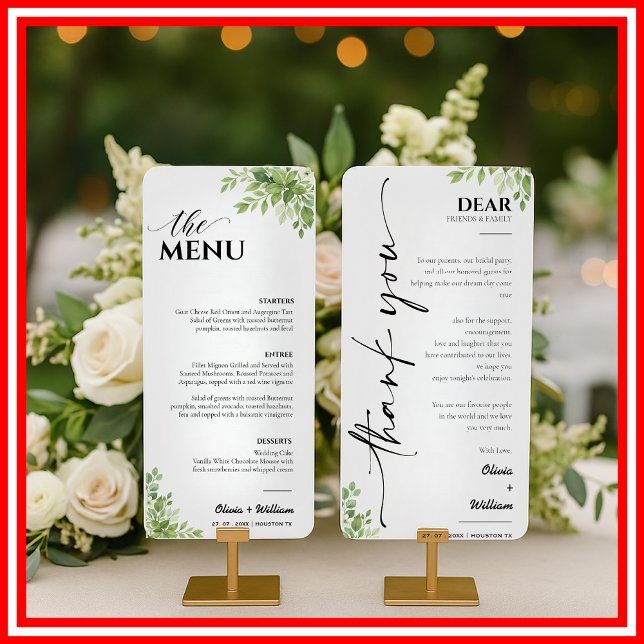 Cartão de Agradecimento de Menu de Casamento Folha (Criador carregado)