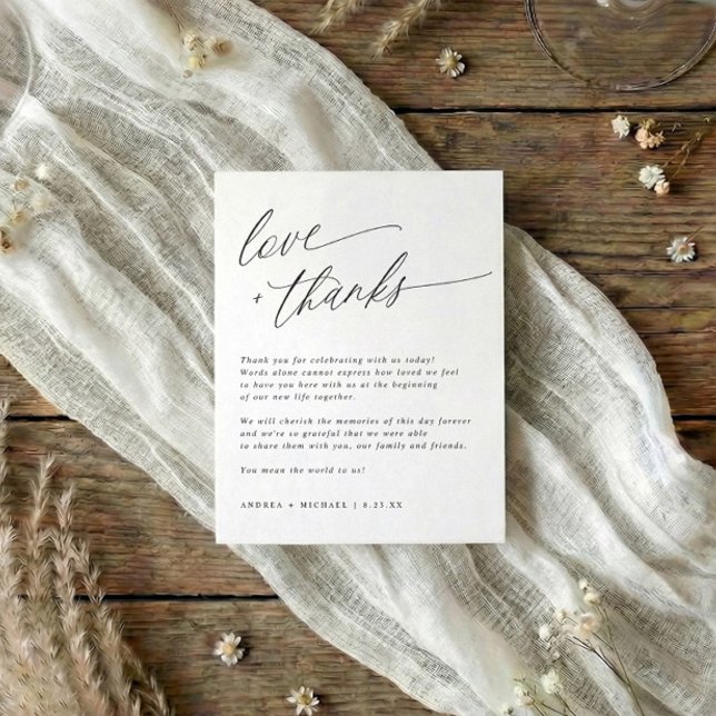 Cartão de Agradecimento de Mesa de Casamento Moder (Modern simple black and white thank you card for wedding reception tables.)