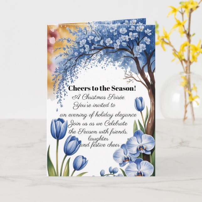 Cartão de Agradecimento de Natal com Árvore Azul e (Flor Amarela)