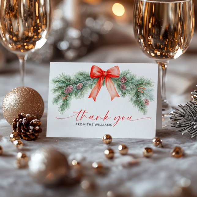 Cartão de Agradecimento de Natal Dobra com Laço Ve (Criador carregado)