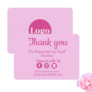 Cartão de agradecimento de negócios rosa com logot