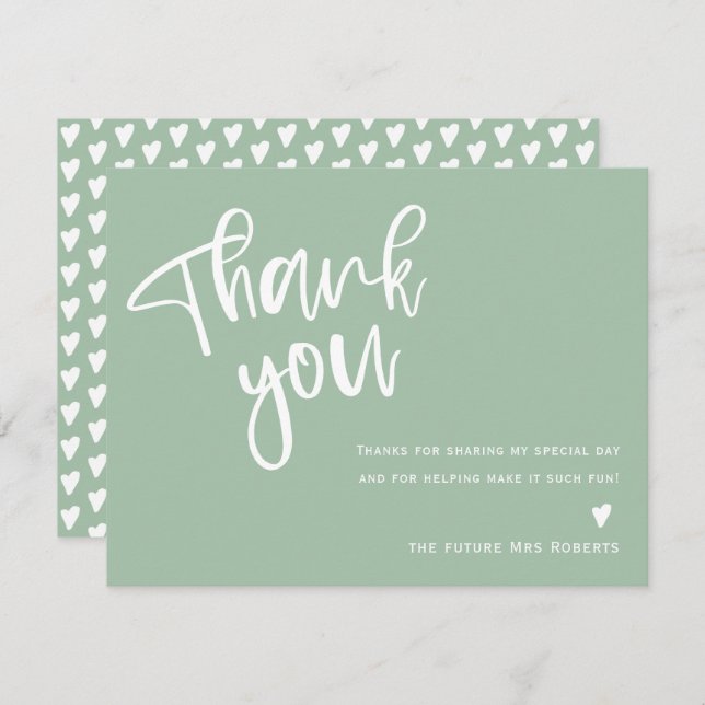 Cartão de Agradecimento de Noivado em Verde Sage M (Frente/Verso)