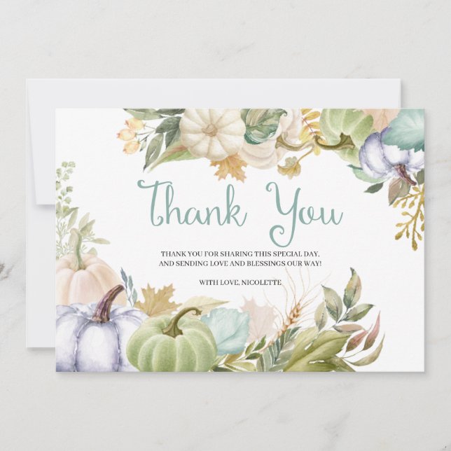 Cartão de agradecimento de outono de abóbora de ou (Frente)