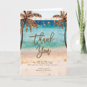 cartão de agradecimento de praia tropical de verão