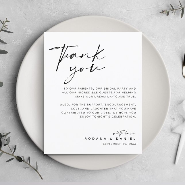 Cartão de Agradecimento de Recepção de Casamento c (Modern Script Thank You Wedding Reception Card)
