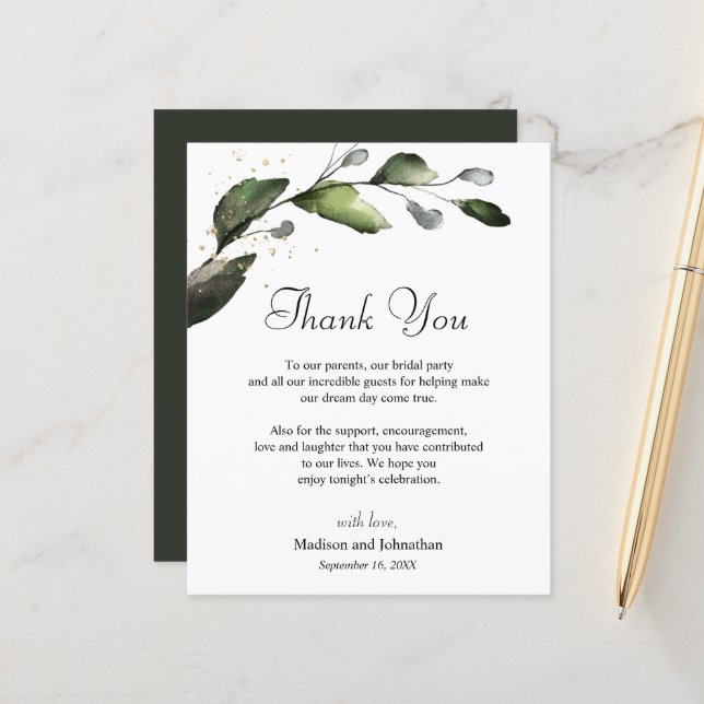 Cartão de Agradecimento de Recepção de Casamento c (Frente/Verso In Situ)