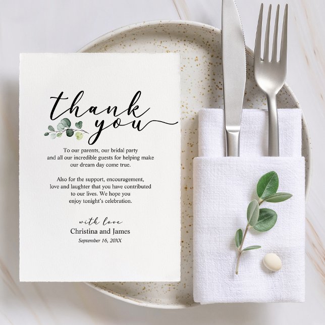 Cartão de Agradecimento de Recepção de Casamento E (Eucalyptus Thank You Wedding Reception Card)