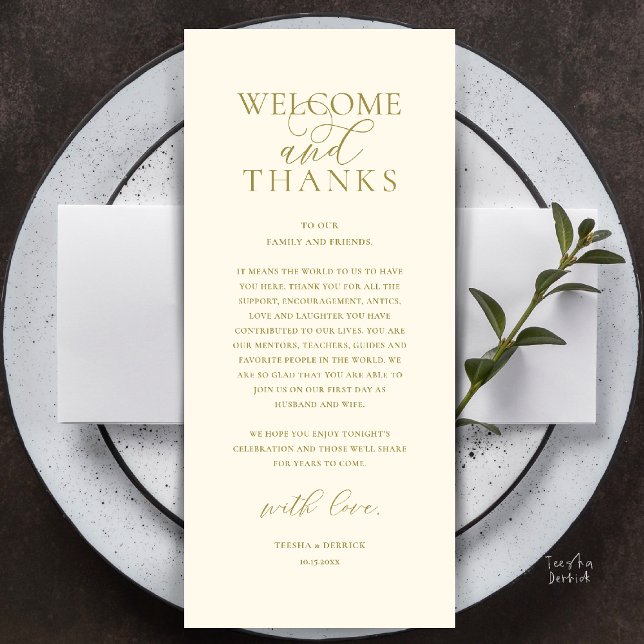 Cartão de Agradecimento de Recepção de Casamento M (Modern Classy Wedding Reception Dinner Lunch Brunch Thank You Card in Yellow Gold)