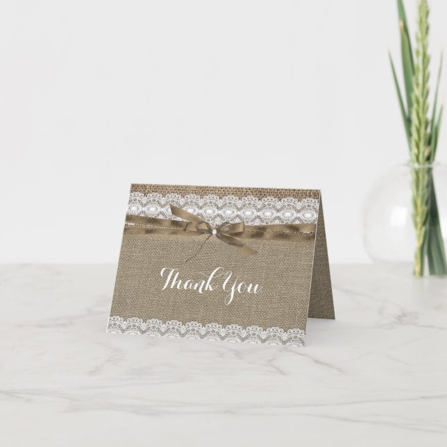 Cartão de Agradecimento de Renda e Burlap Vintage (Frente)