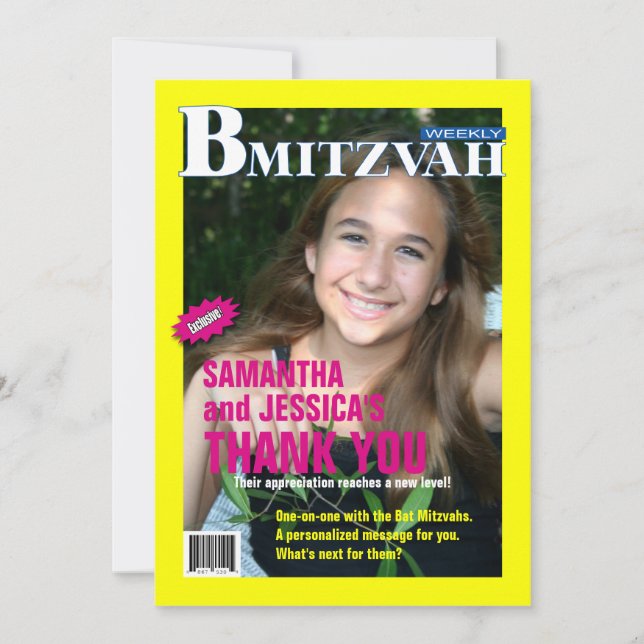 Cartão de Agradecimento de Revista de B Mitzvah, B (Frente)