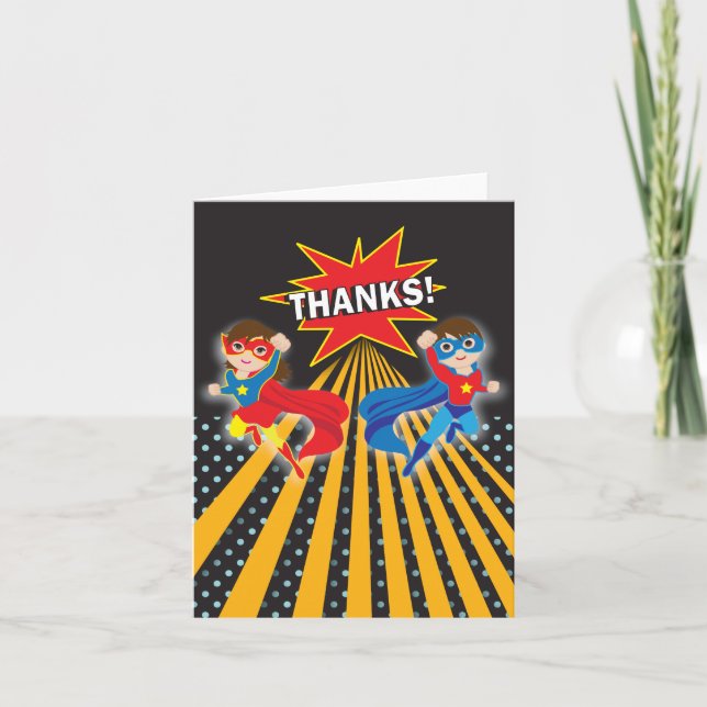 Cartão de agradecimento de super-herói | Gêmeos (Frente)