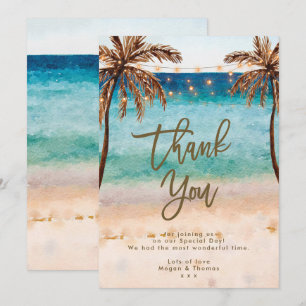 cartão de agradecimento de verão de praia tropical