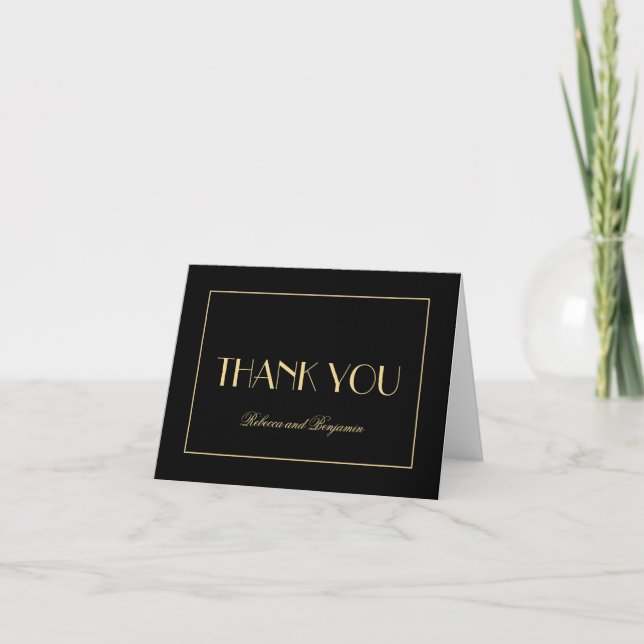 Cartão De Agradecimento Decadent Deco elegant chic black thank you note (Frente)