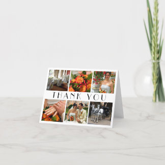 Cartão De Agradecimento Deco chic white 6 photos collage wedding thank you