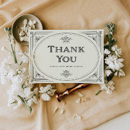 Cartão De Agradecimento Deco Moderno | Casamento negro e marfim legante