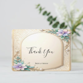 Cartão De Agradecimento Decorative Floral Frame with Pearls Thank You Card