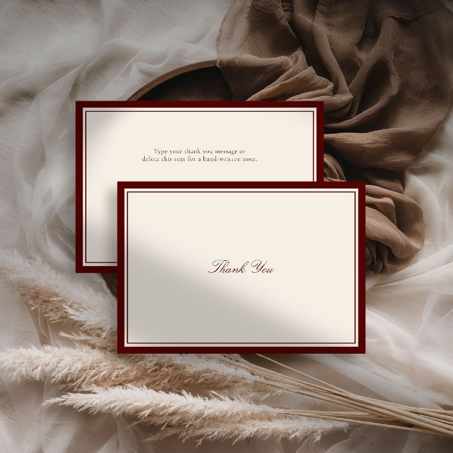 Cartão De Agradecimento Deep Burgundy Estate Formal Modern Classic Wedding (deep burgundy wedding thank you card quiet luxury old money formal modern classic estate royal regal)