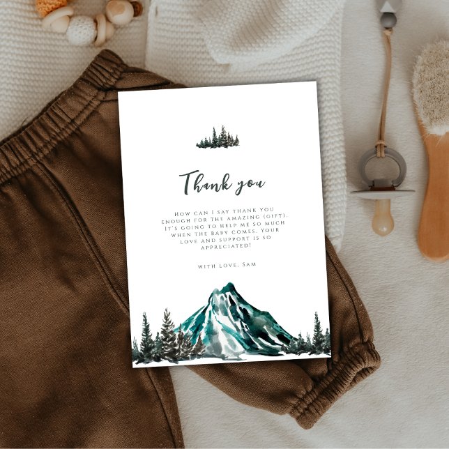 Cartão De Agradecimento Deixe A Aventura Começar O Chá de fraldas Do Pinho (Let The Adventure Begin Mountain Pine Baby Shower Thank You Card)