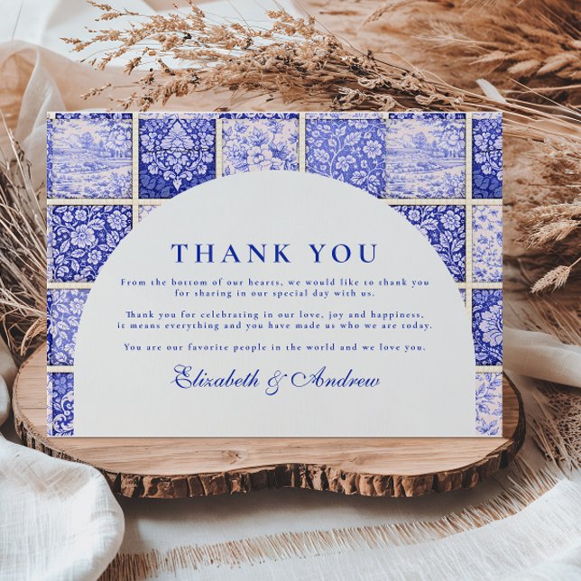 Cartão De Agradecimento Delft Blue Patchwork Porcelain Wedding (Criador carregado)