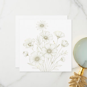 Cartão De Agradecimento Delicado Cosmos Buquê Linha Arte Graça