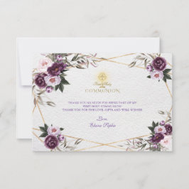 Cartão De Agradecimento Delicado Flores de Pequim Rosa Sagrada Comunhão
