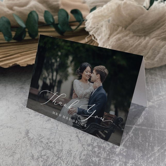 Cartão De Agradecimento Delicar Caligrafia - Sobreposição Escura de Fotos (Criador carregado)