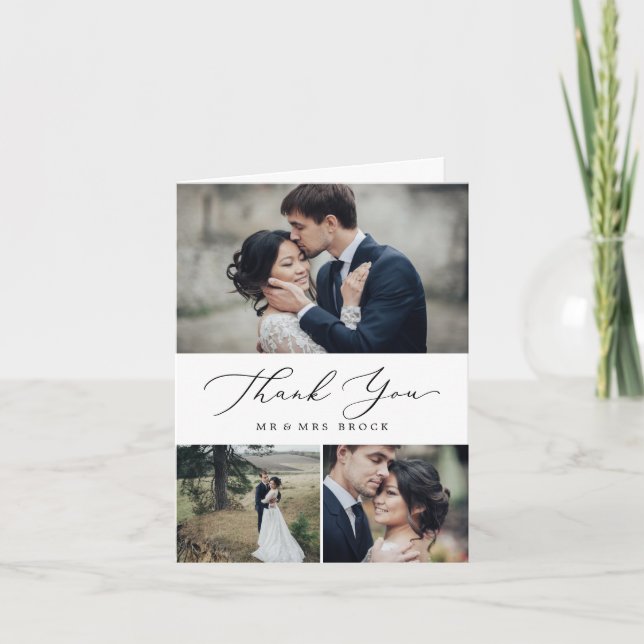 Cartão De Agradecimento Delicar Colagem de Fotografias Pretas 3 (Frente)