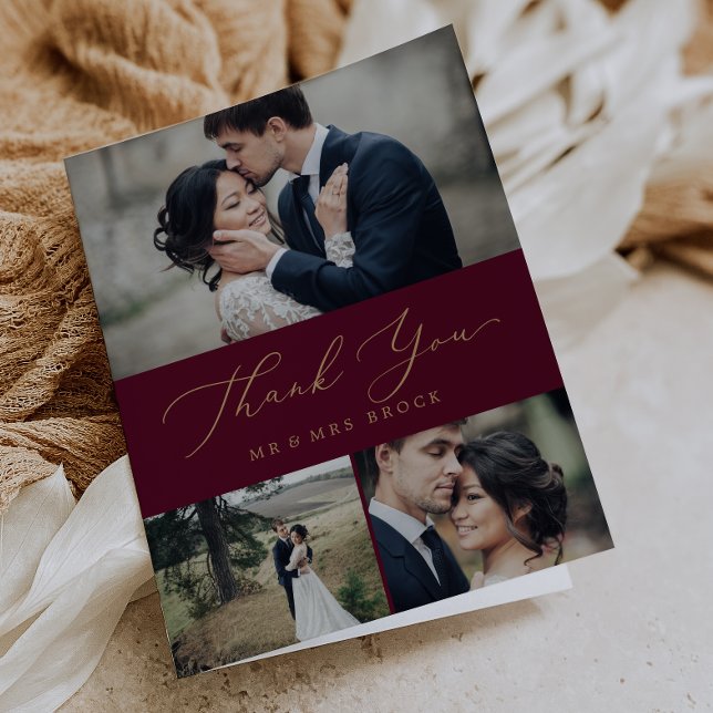 Cartão De Agradecimento Delicar Colagem de Fotos da Dourada Calliografia B (Criador carregado)