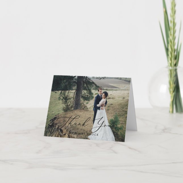 Cartão De Agradecimento Delicar Foto Clara De Caligrafia Preta (Frente)