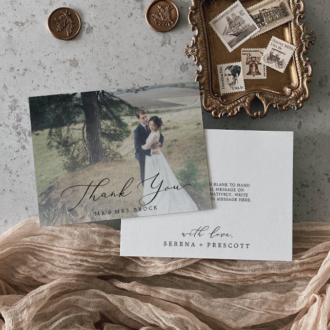 Cartão De Agradecimento Delicate Black Calligraphy Light Photo Overlay (Criador carregado)