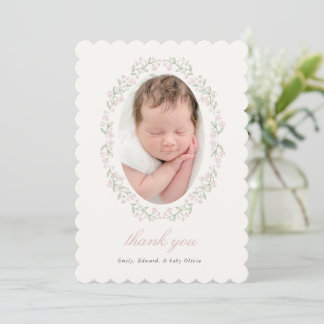 Cartão De Agradecimento Delicate Floral Frame Baby Shower Photo