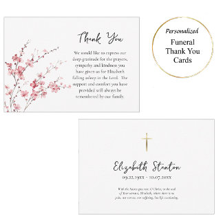 Cartão De Agradecimento Delicate Pink Flower Branches Orthodox Funeral    