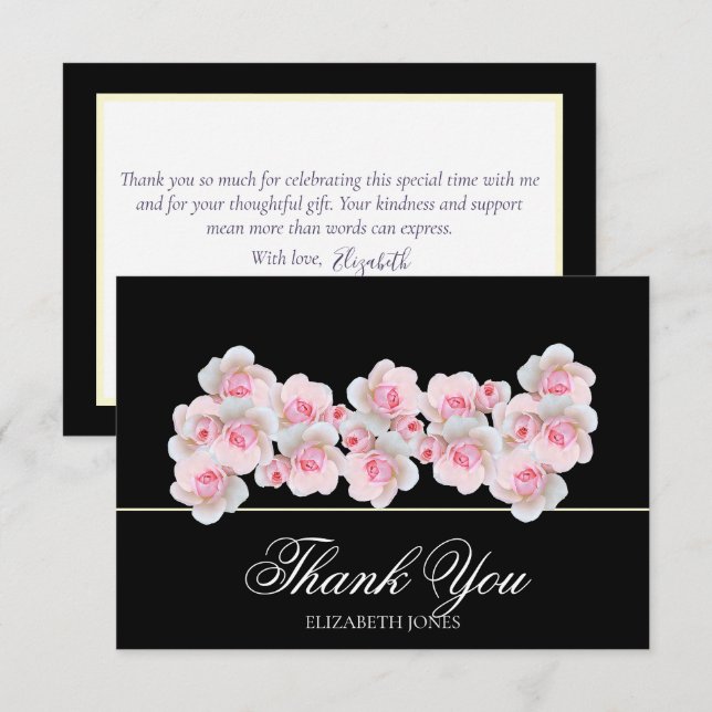 Cartão De Agradecimento Delicate Pink Roses Floral Bridal Shower Thank You (Frente/Verso)