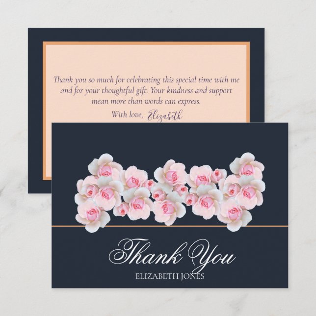 Cartão De Agradecimento Delicate Pink Roses Floral Bridal Shower Thank You (Frente/Verso)