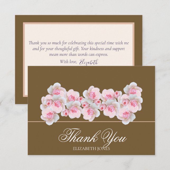 Cartão De Agradecimento Delicate Pink Roses Floral Bridal Shower Thank You (Frente/Verso)