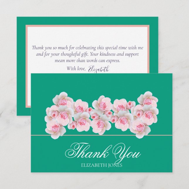 Cartão De Agradecimento Delicate Pink Roses Floral Bridal Shower Thank You (Frente/Verso)
