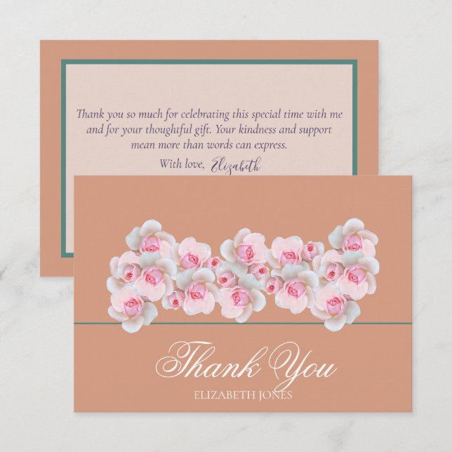 Cartão De Agradecimento Delicate Pink Roses Floral Bridal Shower Thank You (Frente/Verso)