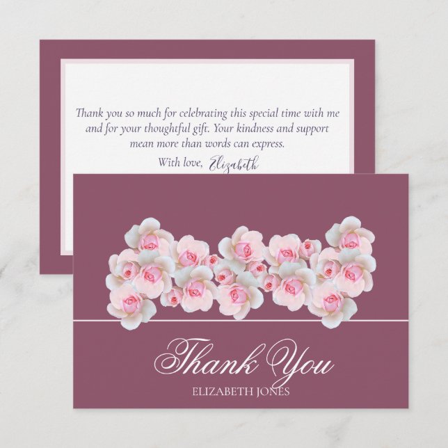 Cartão De Agradecimento Delicate Pink Roses Floral Bridal Shower Thank You (Frente/Verso)
