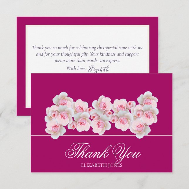 Cartão De Agradecimento Delicate Pink Roses Floral Bridal Shower Thank You (Frente/Verso)
