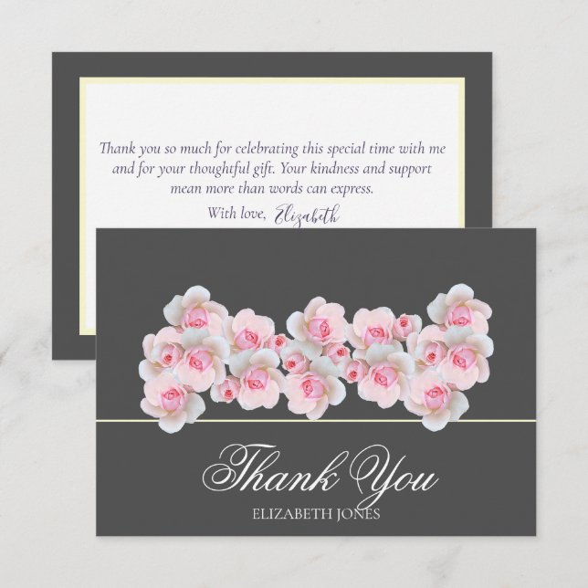 Cartão De Agradecimento Delicate Pink Roses Floral Bridal Shower Thank You (Frente/Verso)