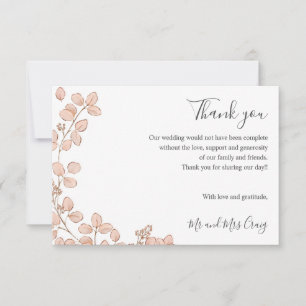 Cartão De Agradecimento Delicate Tiny Pink deixa verde obrigado de casamen