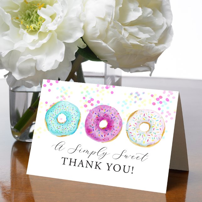 Cartão De Agradecimento Delicioso tema de donut em aquarela (Adorable Watercolor Donut Themed Thank You Card)