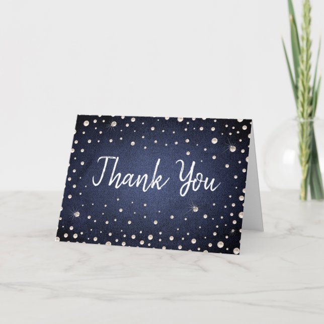 Cartão De Agradecimento Denim and Pearls Thank you Card (Frente)