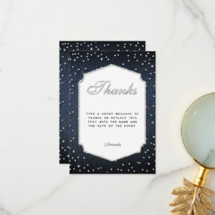 Cartão De Agradecimento Denim Diamantes Brilho Cristais Moldura Obrigado